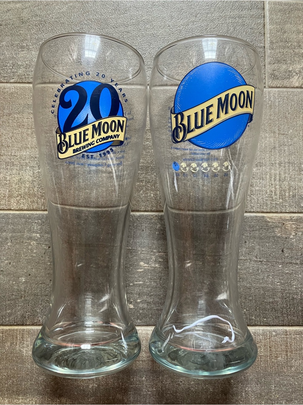Blue Moon Branded Clear Beer Pilsner Glasses with Blue Logo - Set of 2